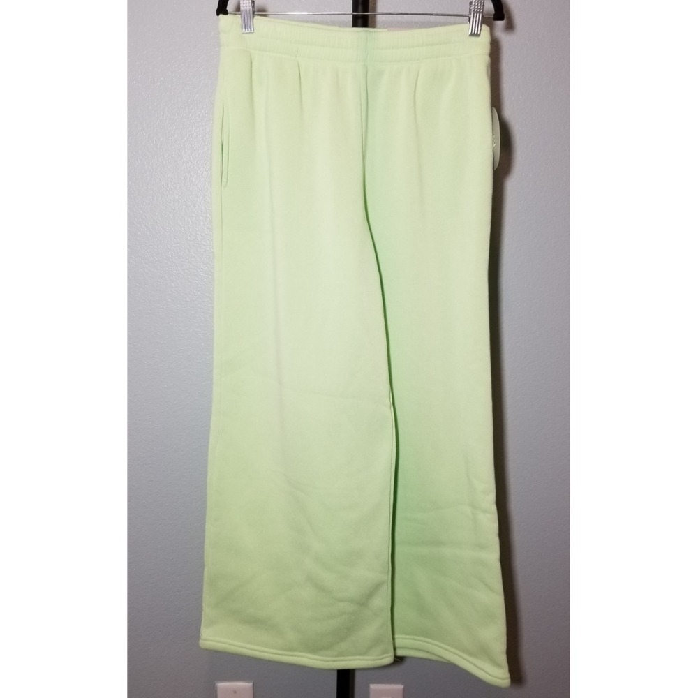 No Comment Womens M Neon Green Super Wide Leg Fleece Sweatpant Lounge Active NWT